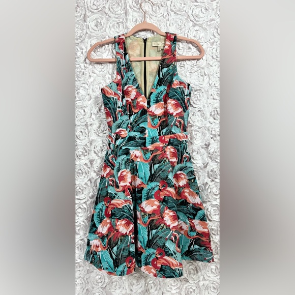 Elle Sasson Flamingo Tropical Print Dress, Size 2US/34UK A-Line Retails $995 - Picture 1 of 12